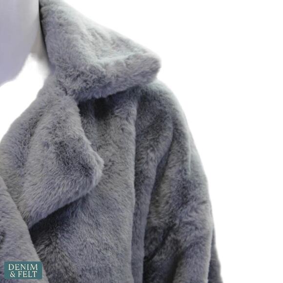 Free People Kate Faux Fur Coat Cloudy Day Gray Faux Fur Double Breasted Jacket - Picture 10 of 16